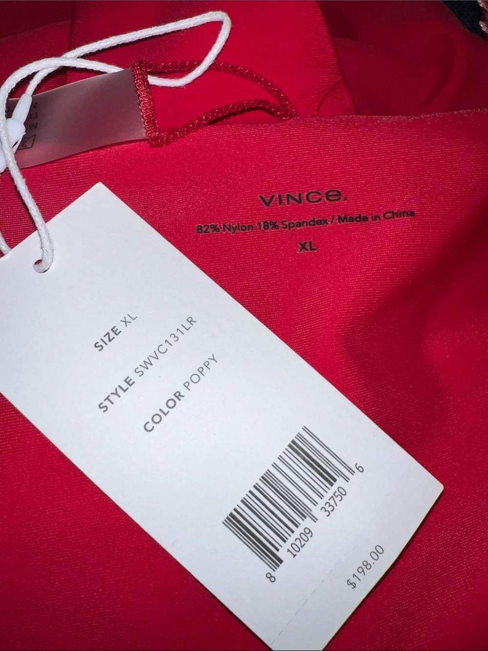 Vince Women's Triangle Bikini Top L and bottom XL in poppy red NWT